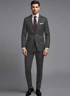 Embark on a delightful exploration of the world of distinctive fashion with our Cavalry Twill Dark Gray Wool Suit. Painstakingly crafted from a wool blend, this suit features a classic solid pattern in a captivating dark gray shade, exuding authority and class while allowing your personality to shine through. When you slip into this suit, it will transport you to a realm where comfort and style reign supreme. Whether you're entering the boardroom or attending a special evening event, this suit a Dark Grey Groom Suit, Dark Grey Blazer Outfit Men, Dark Grey Blazer Outfit, Grey Suit Combinations, Grey Mens Suit, Interview Suits, Formal Attire For Men