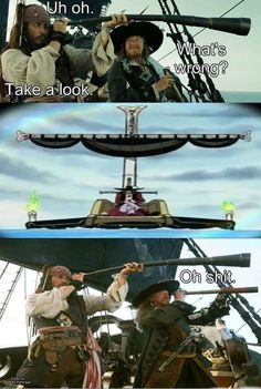 two pictures one with pirates and the other with caption that reads, what's who?