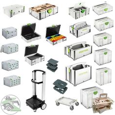 many different types of boxes and carts