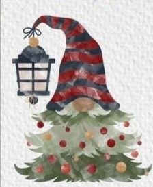 a christmas card with a gnome holding a lantern