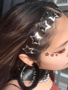 Silver  Collar  Iron   Embellished   Women Accessories Star Hair Clips, Ateez Concert, Rave Hair, Clip Hairstyles, Star Hair, Hair Accessories Clips, Metal Hair Clips, Metallic Hair, Aesthetic Hair