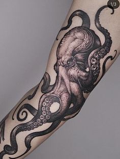 an octopus tattoo is shown on the arm