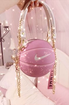 Basketball Handbag, White Handles, Pink Basketball, Pink Glitter Wallpaper, Tout Rose, Mode Rose, Trendy Purses, Hoop Dreams, Pink Tumblr Aesthetic