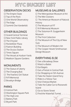 the nyc bucket list is shown in pink