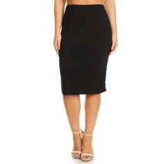 Product Description: Plus Size, Solid, High Waisted Pencil Skirt in a Fitted Style. Dress It Up for Work with a Blazer or Dress Shirt, or Dress It Down for Date Night with Some Heels! It's so Versatile that You Can Wear This p Pencil Skirt Any Day of The Week! Length: Approx 26.5 inches from waist to hem Has slight stretch Model is wearing a size XL Size Chart(Inches) / MSK01452 1XL => Length: 26.2 / Waist: 30-32 2XL => Length: 26.4 / Waist: 32-34 3XL => Length: 26.8 / Waist: 34-36 Color: Black. Solid Non-stretch Pencil Skirt, Non-stretch Solid Color Pencil Skirt, Non-stretch Black Pencil Skirt, Black Sleek Midi-length Pencil Skirt, Cheap Non-stretch Black Pencil Skirt, Pencil Midi Skirt, Moa Collection, Leopard Print Skirt, High Waisted Pencil Skirt