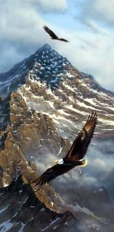 an eagle flying over a mountain with the words let freedom ring on it's back