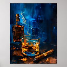 A Cubist Exploration of Cigar and Whiskey Harmony Whiskey Painting Acrylic, Liquor Artwork, Bar Painting Ideas, Bourbon Painting, Cuban Cigars Art, Whiskey Painting, Basquiat Inspired, Whiskey Art, Pub Logo