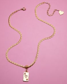 Show them you have the winning hand with this Ace of Hearts Necklace. With its golden outline and classic charm, this is one necklace you won't want to fold! Play your cards right and become an ace in style. Materials: 18K Gold Plating, Cubic Zirconia, Stainless Steel, Enamel Hypo-allergenic.Length: 14" Necklace with 2" extension chain (Sizes Available)Pendant Dimensions: 1" Care: Our jewelry is designed to be water-resistant, so you don't have to worry about taking it off when you're near water Play Your Cards Right, Face Jewellery, Ace Of Hearts, Hearts Necklace, Nameplate Necklace, Hand Chain, Bead Charm Bracelet, Chain Anklet, Dangly Earrings