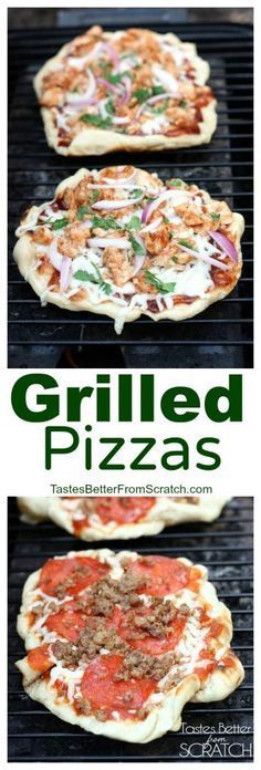 grilled pizzas on the grill with different toppings and ingredients to make them