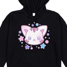 This women’s hoodie makes a meow-velous addition to your cold-weather wardrobe! The black sweatshirt features a big, colorful graphic of a pink and purple kitten with starry details. The attached hood—complete with attached cat ears!—keeps you feeling warm and cozy in cooler weather. Crafted from a high-quality blend of 60% cotton and 40% polyester, the hoodie ensures both comfort and durability. And when it's time for a refresh, simply machine wash it cold with like colors, then tumble dry low to keep this gem looking its best. Real Outfits, Girls Fleece, Black Sweatshirt, Kawaii Cat, Boyfriend T Shirt, Top Graphic Tees, Kids Outfits Girls, Cooler Weather, Womens Fleece