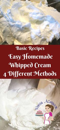 an easy homemade whipped cream cake with text overlay