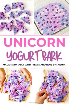 unicorn yogurt bark made naturally with pita and blue sprinkles