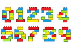 the letters made out of lego blocks are shown in different colors and shapes, including one letter