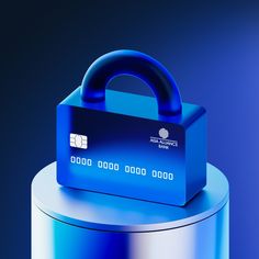 a blue credit card sitting on top of a metal container with a ring around it