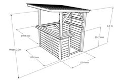 a drawing of a wooden structure with measurements for the top and bottom section on it