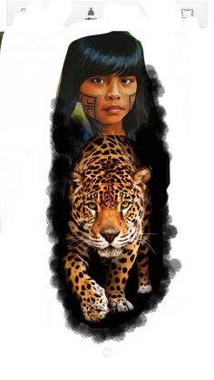 an image of a woman with a tiger on her shoulder and the face of a leopard