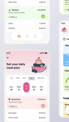 Food Tracker App, Daily Meal Plan, Mobile Ui Patterns, Food Tracker, Flat Ui, Application Design, Mobile App Design, Mobile Design, Interactive Design