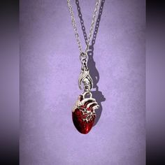 Almost Anatomically Correct Heart Necklace. $4 Or Free With Any Purchase Realistic Heart Necklace, Atomical Heart Necklace, Red Metal Heart Necklace, Red Crystal Heart Necklace, Gothic Heart Necklace With Heart Pendant, Red Metal Heart Pendant Necklace, Red Heart Pendant Necklace In Metal, Anatomically Correct Heart, Realistic Heart