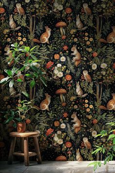 Bring a touch of enchanting woodland magic into your home with this dark mushroom peel and stick wallpaper. Filled with charming details, this whimsical botanical wallpaper captures the mystery of the forest, featuring delicate mushrooms, vibrant flora, and hidden animals. With its dark forest mushroom wallpaper design, it evokes a mystical atmosphere that transforms any room into a magical retreat. This magical forest wallpaper self sticking makes installation easy while adding depth and intrigue. Perfect for creating a cozy, storybook vibe, this dark botanical peel and stick wallpaper is a captivating fairy forest wall mural that feels like a journey through an enchanted forest. Ideal as a bold wall covering for bedrooms, reading nooks, or creative spaces. If you have any questions, feel Fairy Wallpaper Bedroom, Cottagecore Kitchen Wallpaper, Forest Bedroom Mural, Peel And Stick Wallpaper Trees, Woodland Wallpaper Bathroom, Dark Whimsical Wallpaper, Dark Whimsical Decor, Dark Woodland Aesthetic, Wallpaper Shelf Backing