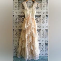 Boho Af... Feel Like A Princess In This Gorgeous Lace In Layers Gown. A-Line, Elegant, And Perfect For A Prom Or Wedding. New Never Worn. Brand: Denver Dress Size: 8 It's Long And Ready To Be Hemmed To Your Height Elegant Lace Dress, Boho Sleeveless Dress, Tulle Prom Dresses, Causal Dresses, Lace Neckline, Tulle Prom Dress, Sweet Dress, Unique Designers, Boho Dress