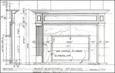 an architectural drawing of the fireplace