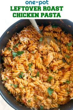 one pot leftover roast chicken pasta in a skillet