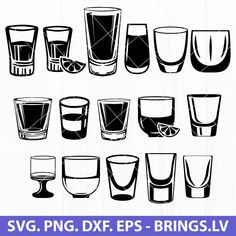 various glasses with different shapes, sizes and colors on white background - svg png dxf eps