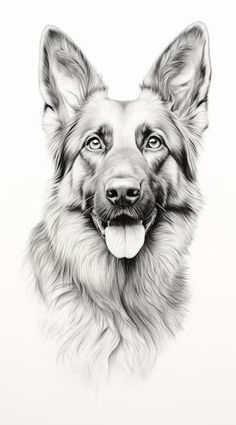 a black and white drawing of a dog's face with its tongue hanging out