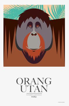 an orange and brown poster with a monkey on it's face