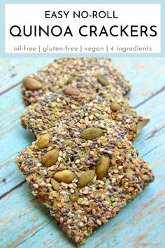 an easy no - roll quinoa cracker with nuts and seeds on top