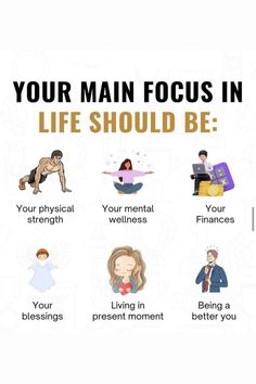 Image showing key life focuses such as physical strength, mental wellness, finances, blessings, living in the present moment, and being a better version of yourself. Self Help Skills, Self Care Bullet Journal, Personal Improvement, Get My Life Together, Skills To Learn, Mental And Emotional Health, Self Care Activities, Self Motivation, Better Life Quotes