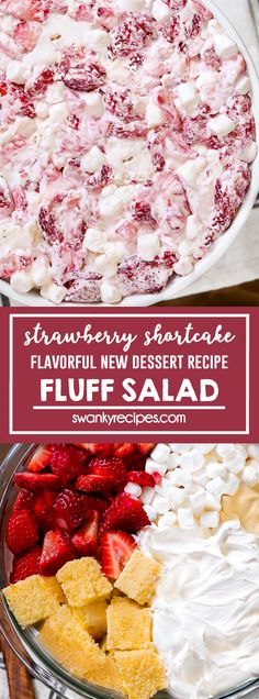 strawberry shortcake fluff salad with whipped cream and strawberries