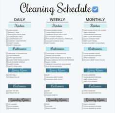 the cleaning schedule is shown in blue and gray