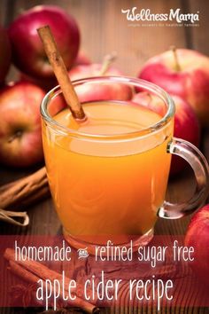 an apple cider recipe with cinnamon sticks and apples