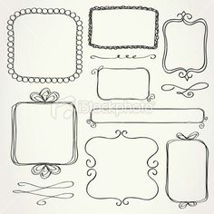 a set of hand drawn frames and ribbons