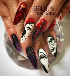 Disney Villain Nails, Villain Nails, Maleficent Nails, Acrylic Nails Stiletto, Disney Inspired Nails, Disney Acrylic Nails, Disney Nail, Couture Nails, Witchy Nails