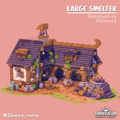 an image of a small house made out of bricks and wood with the words large smelt