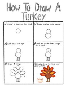 how to draw a turkey for kids with pictures and instructions on the front, side and back