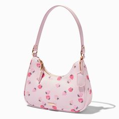 Pink Strawberry Print Shoulder Bag, Strawberry Shoulder Bag, Coquette Crossbody Bag, Cute Simple Purses, Pink Purse Outfit Summer, Cute Pink Purse, Summer Shoulder Bag, Cute Purses For Teens, Coach Strawberry Bag, Pretty Strawberries