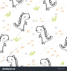 seamless pattern with cartoon dinosaurs on white background