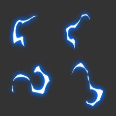 four different blue lights in the shape of curved arrows on a black background, set of 4