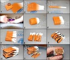 step by step instructions on how to make an orange and white tiger toothpick