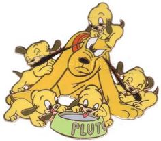 a group of cartoon dogs eating out of a bowl with the word pluto on it