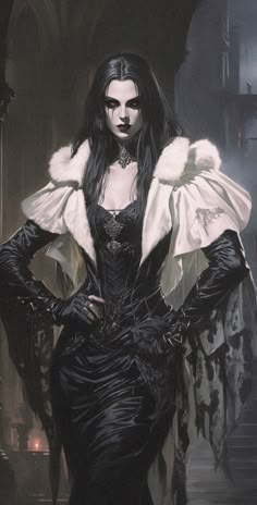 a painting of a woman in black and white