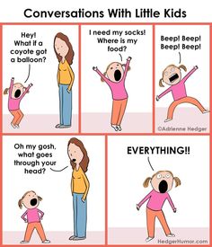 a comic strip with an image of a woman and child in different stages of conversation