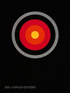 a black and red poster with an orange circle on it's center piece in the middle