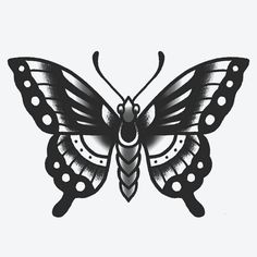 a black and white drawing of a butterfly with dots on it's wings,