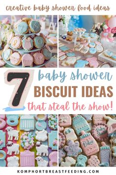 baby shower ideas that steal the show with text overlay saying 7 baby shower biscuit ideas that steal the show