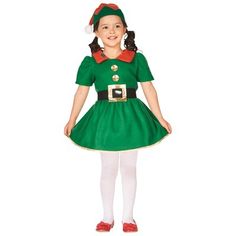 It takes a lot of skill and training to be an elf, even more, if your little elf wants to work at the North Pole this costume is perfect. This customer features a green and red elf dress with an attached belt and gold buttons along with a matching hat. Your little one will have plenty of fun decking the halls and helping distribute holiday treats and cheers when she's sporting this cheery costume. 
 
Features:
Childern's elf costume
The dress is green and red
Features a gold trim with buttons do Elf Dress, Green Costumes, Girls Fancy Dress, Girl Elf, Elf Costume, Christmas Costume, Elf Christmas, The North Pole, Indoor Christmas Decorations