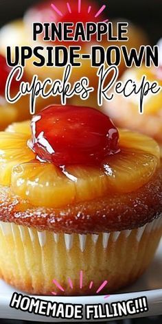 pineapple upside down cupcakes recipe on a plate